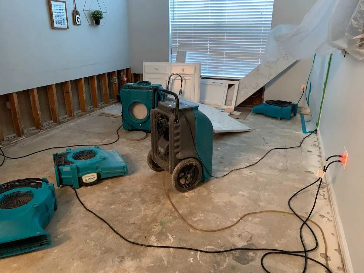 Dehumidifier in flood-cut room for Water Damage Restoration in Anthem